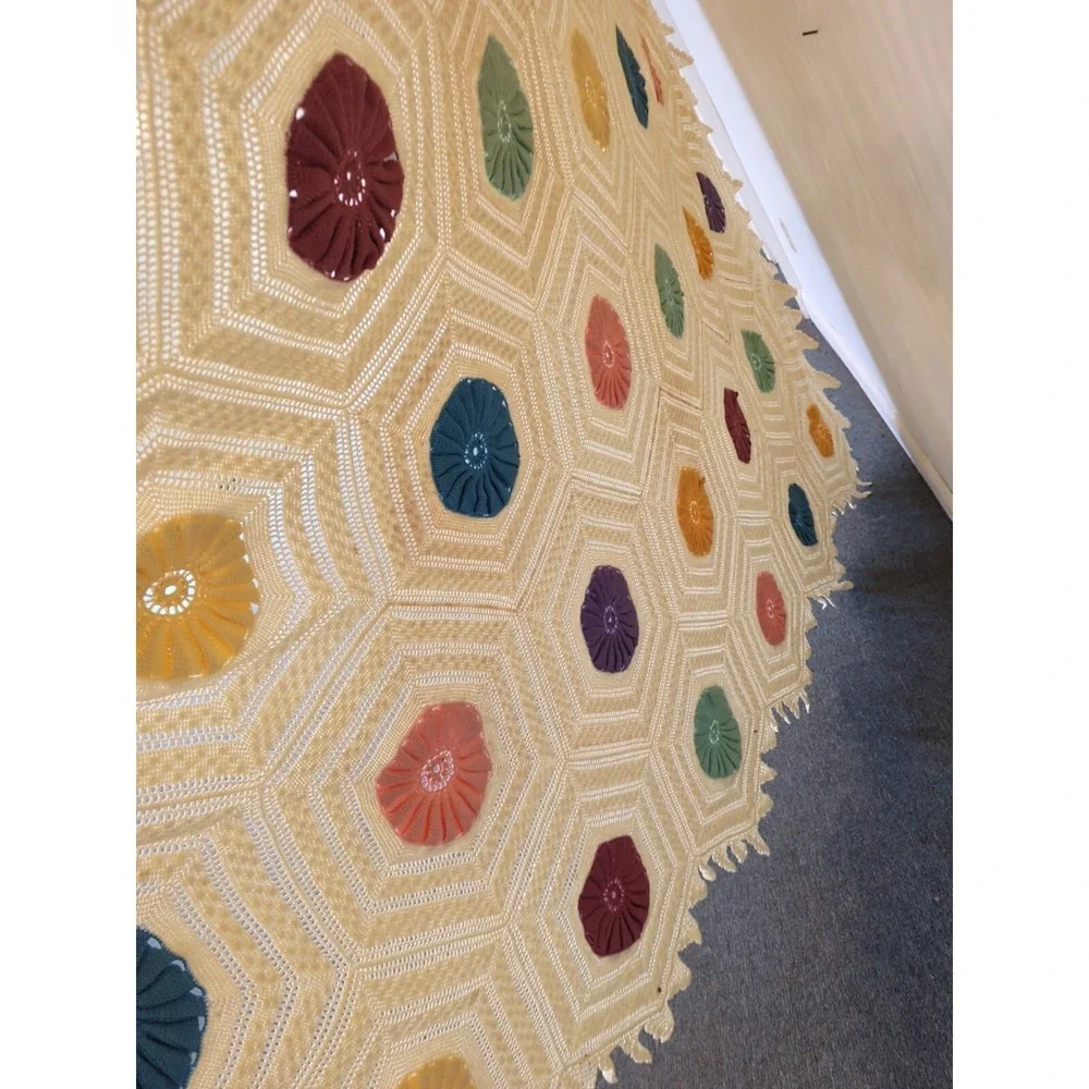 Antique Gorgeous Vintage Crochet Knitted Bed Spread Coverlet Scalloped Edges F/Q